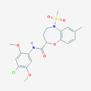 molecular formula C20H23ClN2O6S B11234877 N-(4-chloro-2,5-dimethoxyphenyl)-7-methyl-5-(methylsulfonyl)-2,3,4,5-tetrahydro-1,5-benzoxazepine-2-carboxamide 