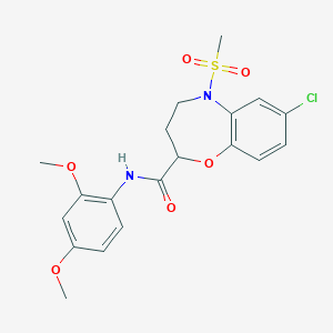 molecular formula C19H21ClN2O6S B11234878 7-chloro-N-(2,4-dimethoxyphenyl)-5-(methylsulfonyl)-2,3,4,5-tetrahydro-1,5-benzoxazepine-2-carboxamide 