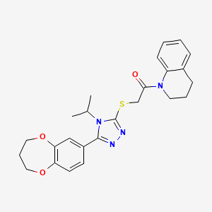 molecular formula C25H28N4O3S B11234935 2-{[5-(3,4-dihydro-2H-1,5-benzodioxepin-7-yl)-4-(propan-2-yl)-4H-1,2,4-triazol-3-yl]sulfanyl}-1-(3,4-dihydroquinolin-1(2H)-yl)ethanone 