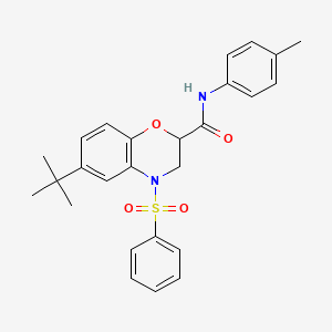 molecular formula C26H28N2O4S B11235228 6-tert-butyl-N-(4-methylphenyl)-4-(phenylsulfonyl)-3,4-dihydro-2H-1,4-benzoxazine-2-carboxamide 