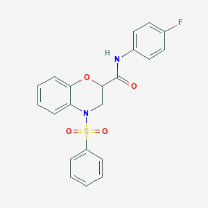 molecular formula C21H17FN2O4S B11235246 N-(4-fluorophenyl)-4-(phenylsulfonyl)-3,4-dihydro-2H-1,4-benzoxazine-2-carboxamide 