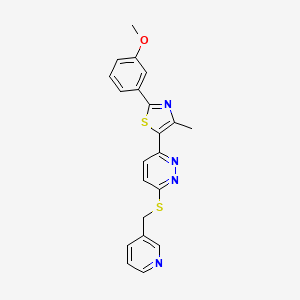 molecular formula C21H18N4OS2 B11235319 2-(3-Methoxyphenyl)-4-methyl-5-(6-((pyridin-3-ylmethyl)thio)pyridazin-3-yl)thiazole 