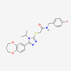 molecular formula C23H25FN4O3S B11235336 2-{[5-(3,4-dihydro-2H-1,5-benzodioxepin-7-yl)-4-(propan-2-yl)-4H-1,2,4-triazol-3-yl]sulfanyl}-N-(4-fluorobenzyl)acetamide 