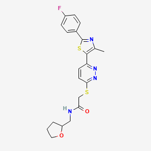 molecular formula C21H21FN4O2S2 B11235364 2-((6-(2-(4-fluorophenyl)-4-methylthiazol-5-yl)pyridazin-3-yl)thio)-N-((tetrahydrofuran-2-yl)methyl)acetamide 