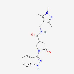 molecular formula C19H22N6O2 B11235485 1-(1H-indazol-3-yl)-5-oxo-N-[(1,3,5-trimethyl-1H-pyrazol-4-yl)methyl]pyrrolidine-3-carboxamide 