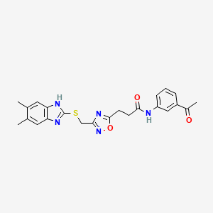 molecular formula C23H23N5O3S B11235593 N-(3-acetylphenyl)-3-(3-{[(5,6-dimethyl-1H-benzimidazol-2-yl)sulfanyl]methyl}-1,2,4-oxadiazol-5-yl)propanamide 