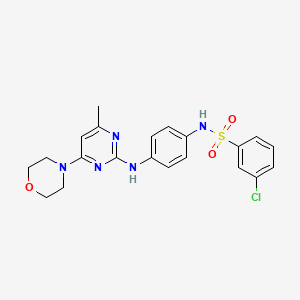 molecular formula C21H22ClN5O3S B11235611 3-chloro-N-(4-((4-methyl-6-morpholinopyrimidin-2-yl)amino)phenyl)benzenesulfonamide 