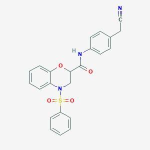 molecular formula C23H19N3O4S B11235681 N-[4-(cyanomethyl)phenyl]-4-(phenylsulfonyl)-3,4-dihydro-2H-1,4-benzoxazine-2-carboxamide 