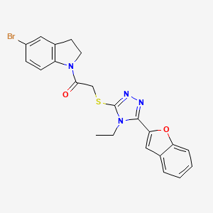 molecular formula C22H19BrN4O2S B11235720 2-{[5-(1-benzofuran-2-yl)-4-ethyl-4H-1,2,4-triazol-3-yl]sulfanyl}-1-(5-bromo-2,3-dihydro-1H-indol-1-yl)ethanone 