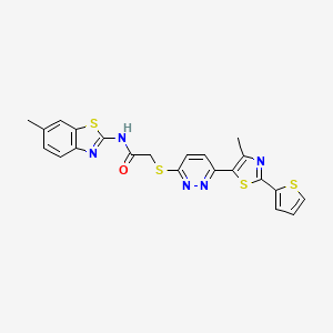 molecular formula C22H17N5OS4 B11235745 2-((6-(4-methyl-2-(thiophen-2-yl)thiazol-5-yl)pyridazin-3-yl)thio)-N-(6-methylbenzo[d]thiazol-2-yl)acetamide 