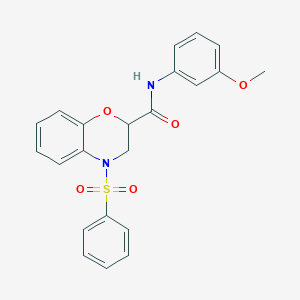 molecular formula C22H20N2O5S B11235945 N-(3-methoxyphenyl)-4-(phenylsulfonyl)-3,4-dihydro-2H-1,4-benzoxazine-2-carboxamide 