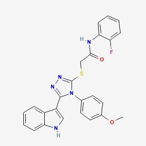 molecular formula C25H20FN5O2S B11236072 2-((5-(1H-indol-3-yl)-4-(4-methoxyphenyl)-4H-1,2,4-triazol-3-yl)thio)-N-(2-fluorophenyl)acetamide 