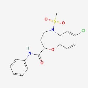 molecular formula C17H17ClN2O4S B11236197 7-chloro-5-(methylsulfonyl)-N-phenyl-2,3,4,5-tetrahydro-1,5-benzoxazepine-2-carboxamide 