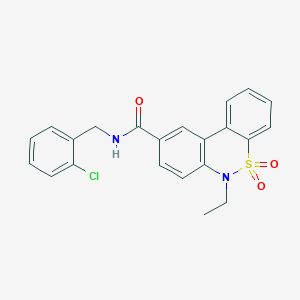 molecular formula C22H19ClN2O3S B11236225 N-(2-chlorobenzyl)-6-ethyl-6H-dibenzo[c,e][1,2]thiazine-9-carboxamide 5,5-dioxide 