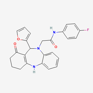 molecular formula C25H22FN3O3 B11236281 N-(4-fluorophenyl)-2-[11-(furan-2-yl)-1-oxo-1,2,3,4,5,11-hexahydro-10H-dibenzo[b,e][1,4]diazepin-10-yl]acetamide 