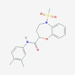 molecular formula C19H22N2O4S B11236299 N-(3,4-dimethylphenyl)-5-(methylsulfonyl)-2,3,4,5-tetrahydro-1,5-benzoxazepine-2-carboxamide 