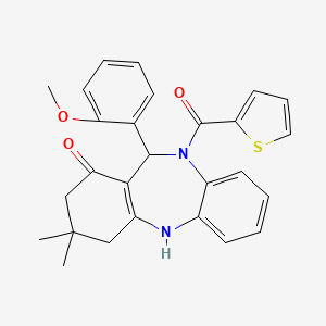 molecular formula C27H26N2O3S B11236409 11-(2-methoxyphenyl)-3,3-dimethyl-10-(thiophen-2-ylcarbonyl)-2,3,4,5,10,11-hexahydro-1H-dibenzo[b,e][1,4]diazepin-1-one 