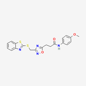 molecular formula C20H18N4O3S2 B11236422 3-{3-[(1,3-benzothiazol-2-ylsulfanyl)methyl]-1,2,4-oxadiazol-5-yl}-N-(4-methoxyphenyl)propanamide 