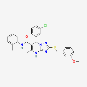 molecular formula C28H26ClN5O2S B11236541 7-(3-chlorophenyl)-2-[(3-methoxybenzyl)sulfanyl]-5-methyl-N-(2-methylphenyl)-4,7-dihydro[1,2,4]triazolo[1,5-a]pyrimidine-6-carboxamide 