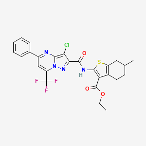 Ethyl 2-({[3-chloro-5-phenyl-7-(trifluoromethyl)pyrazolo[1,5-a]pyrimidin-2-yl]carbonyl}amino)-6-methyl-4,5,6,7-tetrahydro-1-benzothiophene-3-carboxylate