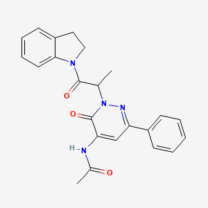 molecular formula C23H22N4O3 B11236724 N-{2-[1-(2,3-dihydro-1H-indol-1-yl)-1-oxopropan-2-yl]-3-oxo-6-phenyl-2,3-dihydropyridazin-4-yl}acetamide 