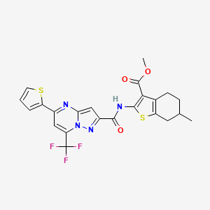 molecular formula C23H19F3N4O3S2 B11236830 Methyl 6-methyl-2-({[5-(thiophen-2-yl)-7-(trifluoromethyl)pyrazolo[1,5-a]pyrimidin-2-yl]carbonyl}amino)-4,5,6,7-tetrahydro-1-benzothiophene-3-carboxylate 