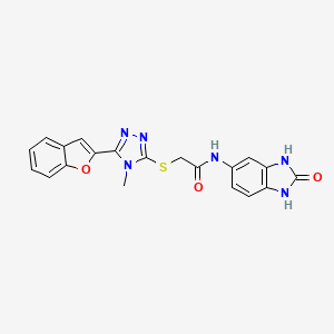 molecular formula C20H16N6O3S B11236860 2-{[5-(1-benzofuran-2-yl)-4-methyl-4H-1,2,4-triazol-3-yl]sulfanyl}-N-(2-oxo-2,3-dihydro-1H-benzimidazol-5-yl)acetamide 