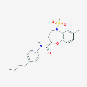 molecular formula C22H28N2O4S B11236871 N-(4-butylphenyl)-7-methyl-5-(methylsulfonyl)-2,3,4,5-tetrahydro-1,5-benzoxazepine-2-carboxamide 