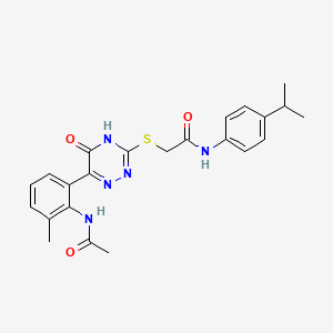 molecular formula C23H25N5O3S B11236878 2-{[6-(2-Acetamido-3-methylphenyl)-5-oxo-4,5-dihydro-1,2,4-triazin-3-YL]sulfanyl}-N-[4-(propan-2-YL)phenyl]acetamide 