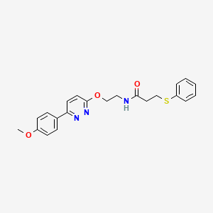 molecular formula C22H23N3O3S B11236970 N-(2-((6-(4-methoxyphenyl)pyridazin-3-yl)oxy)ethyl)-3-(phenylthio)propanamide 