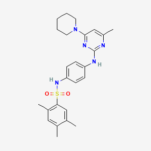 molecular formula C25H31N5O2S B11236975 2,4,5-trimethyl-N-(4-((4-methyl-6-(piperidin-1-yl)pyrimidin-2-yl)amino)phenyl)benzenesulfonamide 