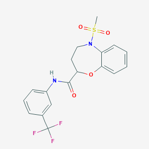 molecular formula C18H17F3N2O4S B11237016 5-(methylsulfonyl)-N-[3-(trifluoromethyl)phenyl]-2,3,4,5-tetrahydro-1,5-benzoxazepine-2-carboxamide 