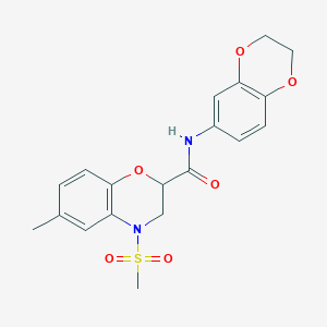 molecular formula C19H20N2O6S B11237102 N-(2,3-dihydro-1,4-benzodioxin-6-yl)-6-methyl-4-(methylsulfonyl)-3,4-dihydro-2H-1,4-benzoxazine-2-carboxamide 