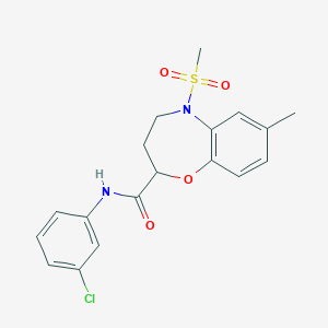 molecular formula C18H19ClN2O4S B11237147 N-(3-chlorophenyl)-7-methyl-5-(methylsulfonyl)-2,3,4,5-tetrahydro-1,5-benzoxazepine-2-carboxamide 