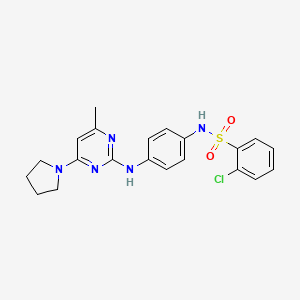 molecular formula C21H22ClN5O2S B11237237 2-chloro-N-(4-((4-methyl-6-(pyrrolidin-1-yl)pyrimidin-2-yl)amino)phenyl)benzenesulfonamide 