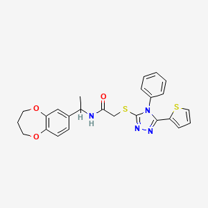 molecular formula C25H24N4O3S2 B11237312 N-[1-(3,4-dihydro-2H-1,5-benzodioxepin-7-yl)ethyl]-2-{[4-phenyl-5-(thiophen-2-yl)-4H-1,2,4-triazol-3-yl]sulfanyl}acetamide 