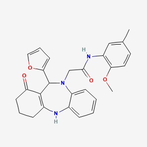 2-[11-(furan-2-yl)-1-oxo-1,2,3,4,5,11-hexahydro-10H-dibenzo[b,e][1,4]diazepin-10-yl]-N-(2-methoxy-5-methylphenyl)acetamide