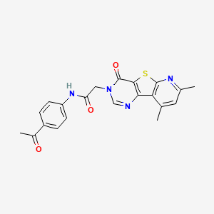 molecular formula C21H18N4O3S B11237359 N-(4-acetylphenyl)-2-(11,13-dimethyl-6-oxo-8-thia-3,5,10-triazatricyclo[7.4.0.02,7]trideca-1(9),2(7),3,10,12-pentaen-5-yl)acetamide 