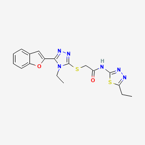 molecular formula C18H18N6O2S2 B11237412 2-{[5-(1-benzofuran-2-yl)-4-ethyl-4H-1,2,4-triazol-3-yl]sulfanyl}-N-(5-ethyl-1,3,4-thiadiazol-2-yl)acetamide 