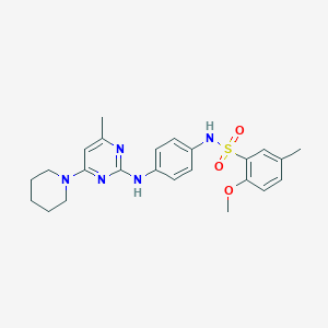 molecular formula C24H29N5O3S B11237416 2-methoxy-5-methyl-N-(4-((4-methyl-6-(piperidin-1-yl)pyrimidin-2-yl)amino)phenyl)benzenesulfonamide 