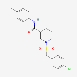 molecular formula C20H23ClN2O3S B11237697 1-[(4-chlorobenzyl)sulfonyl]-N-(4-methylphenyl)piperidine-3-carboxamide 