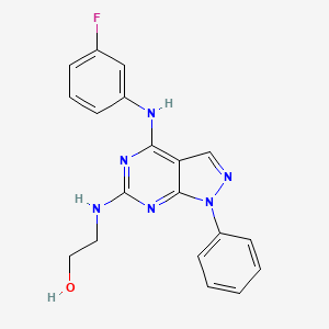 molecular formula C19H17FN6O B11237742 2-({4-[(3-fluorophenyl)amino]-1-phenyl-1H-pyrazolo[3,4-d]pyrimidin-6-yl}amino)ethanol 