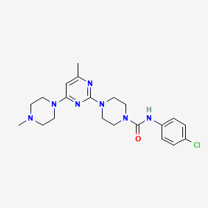 molecular formula C21H28ClN7O B11237815 N-(4-chlorophenyl)-4-[4-methyl-6-(4-methylpiperazin-1-yl)pyrimidin-2-yl]piperazine-1-carboxamide 