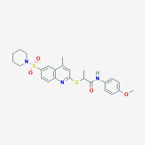 N-(4-Methoxyphenyl)-2-{[4-methyl-6-(piperidine-1-sulfonyl)quinolin-2-YL]sulfanyl}propanamide