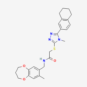 molecular formula C26H30N4O3S B11237883 N-[(8-methyl-3,4-dihydro-2H-1,5-benzodioxepin-7-yl)methyl]-2-{[4-methyl-5-(5,6,7,8-tetrahydronaphthalen-2-yl)-4H-1,2,4-triazol-3-yl]sulfanyl}acetamide 