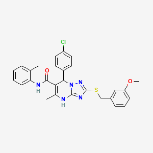 molecular formula C28H26ClN5O2S B11237947 7-(4-chlorophenyl)-2-[(3-methoxybenzyl)sulfanyl]-5-methyl-N-(2-methylphenyl)-4,7-dihydro[1,2,4]triazolo[1,5-a]pyrimidine-6-carboxamide 