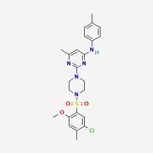 molecular formula C24H28ClN5O3S B11238200 2-(4-((5-chloro-2-methoxy-4-methylphenyl)sulfonyl)piperazin-1-yl)-6-methyl-N-(p-tolyl)pyrimidin-4-amine 