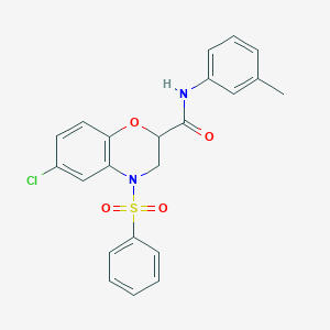 molecular formula C22H19ClN2O4S B11238213 6-chloro-N-(3-methylphenyl)-4-(phenylsulfonyl)-3,4-dihydro-2H-1,4-benzoxazine-2-carboxamide 