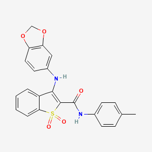 molecular formula C23H18N2O5S B11238238 3-(1,3-benzodioxol-5-ylamino)-N-(4-methylphenyl)-1-benzothiophene-2-carboxamide 1,1-dioxide 