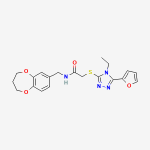 molecular formula C20H22N4O4S B11238251 N-(3,4-dihydro-2H-1,5-benzodioxepin-7-ylmethyl)-2-{[4-ethyl-5-(furan-2-yl)-4H-1,2,4-triazol-3-yl]sulfanyl}acetamide 